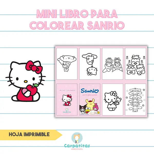 Mini Librito Para Colorear de Sanrio - Hoja Imprimible Para Armar