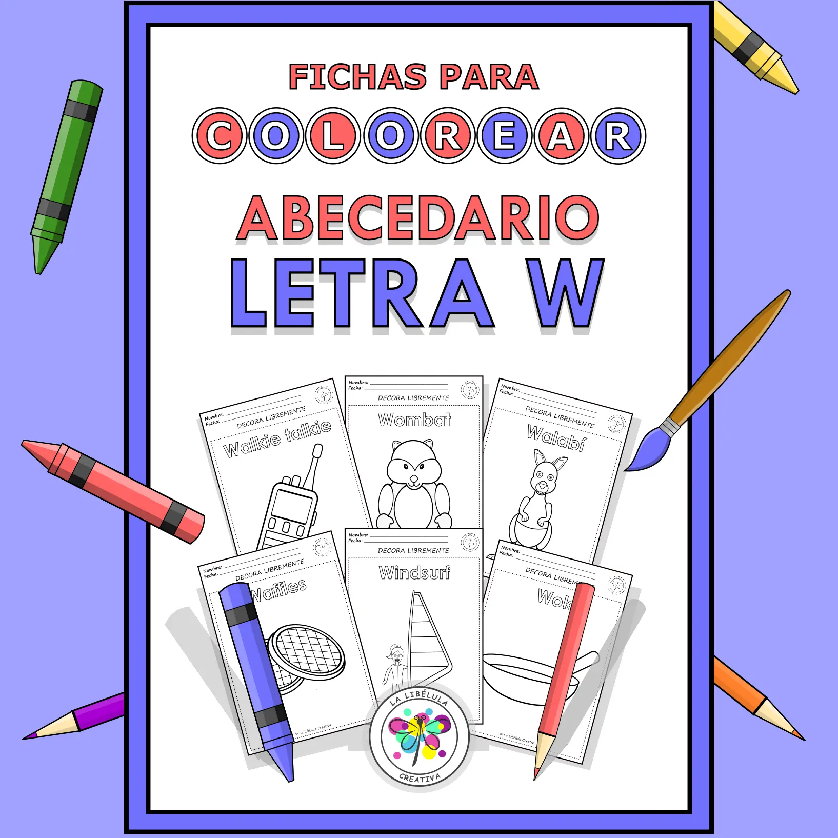 Spanish Worksheets Coloring Letter W Objects Colorear Letra W Objetos NO PREP