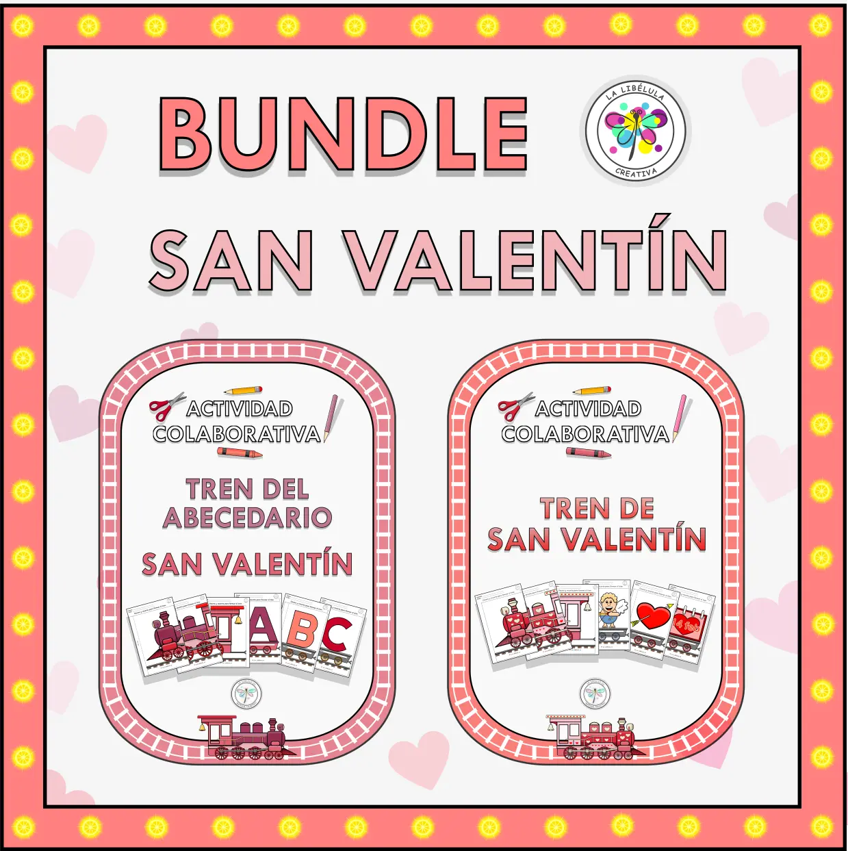 Bundle Spanish Collaborative Activity Train Valentine's Colaborativa Valentín ABC