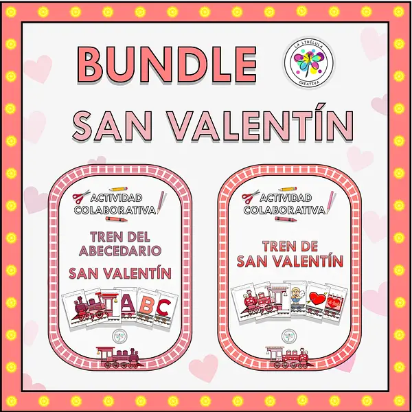 Bundle Spanish Collaborative Activity Train Valentine's Colaborativa Valentín ABC
