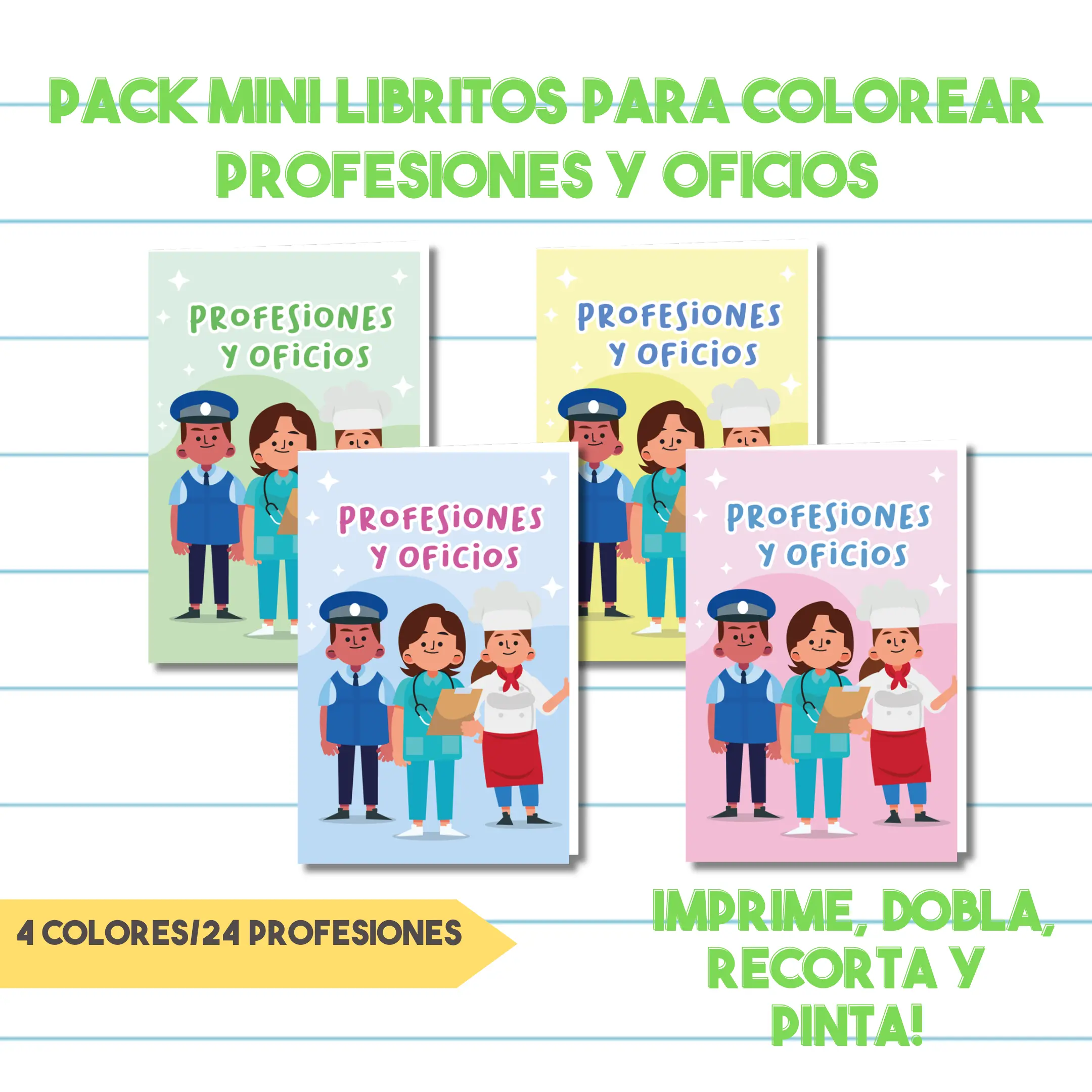Pack Mini Libritos Para Colorear Profesiones y Oficios Para Niños | Libros Para Imprimir y Armar