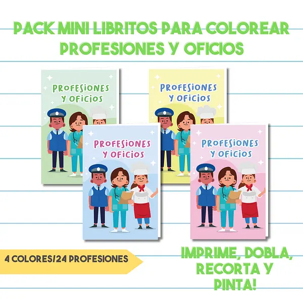 Pack Mini Libritos Para Colorear Profesiones y Oficios Para Niños | Libros Para Imprimir y Armar