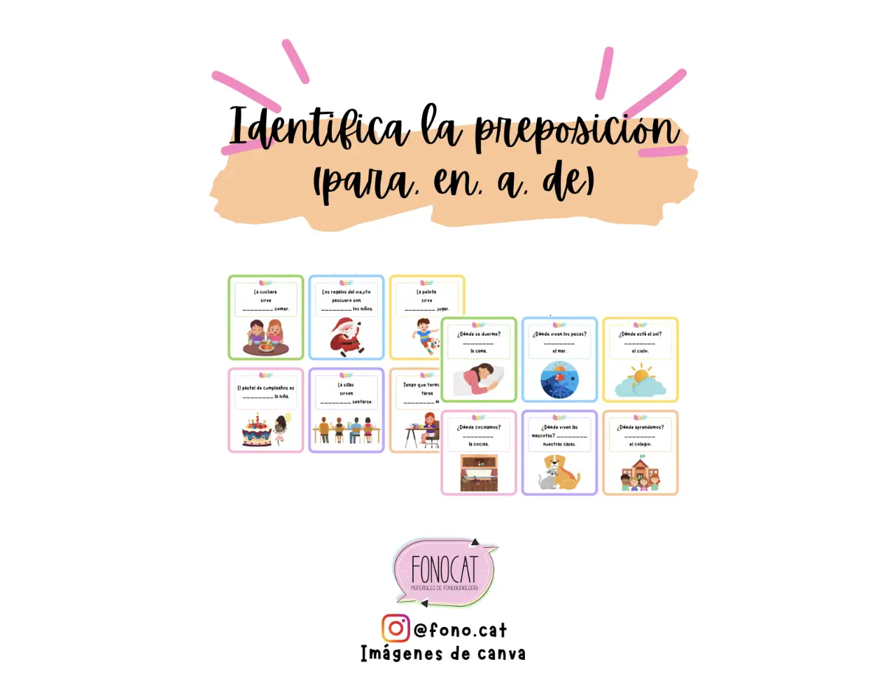 Tarjetas de Preposiciones (a, para, en, de)