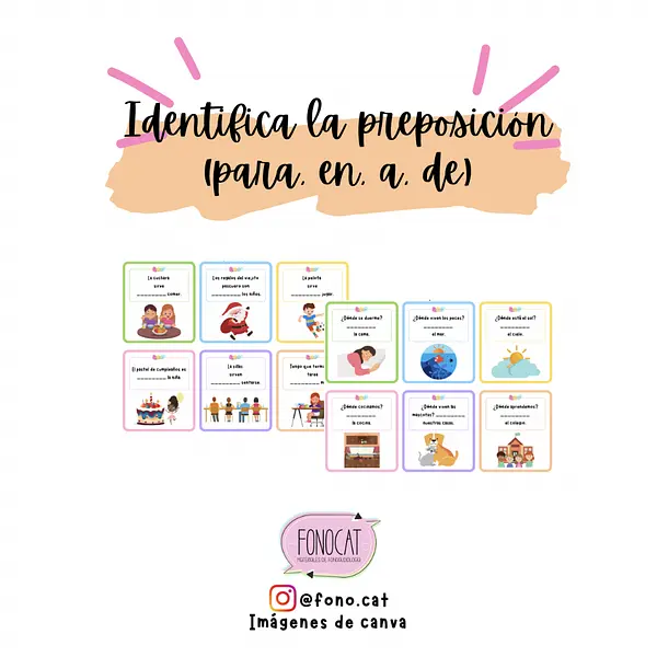 Tarjetas de Preposiciones (a, para, en, de)