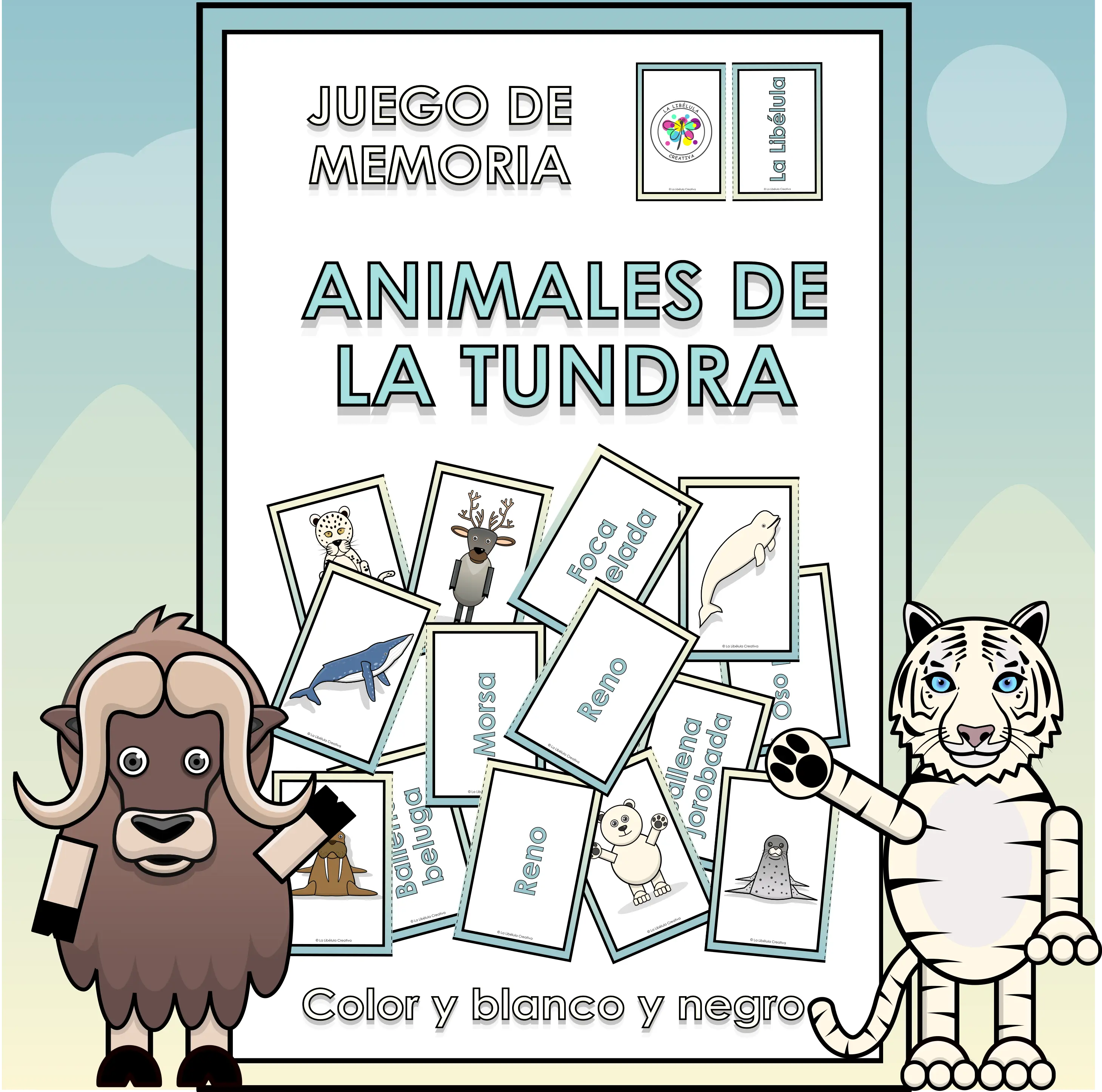 Spanish Memory Match Game Tundra Animals Pairs Parejas Juego Animales