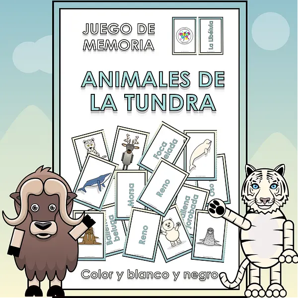 Spanish Memory Match Game Tundra Animals Pairs Parejas Juego Animales