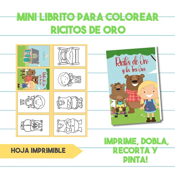 Mini Librito Para Colorear Ricitos de Oro y Los Tres Osos| PDF Imprimible