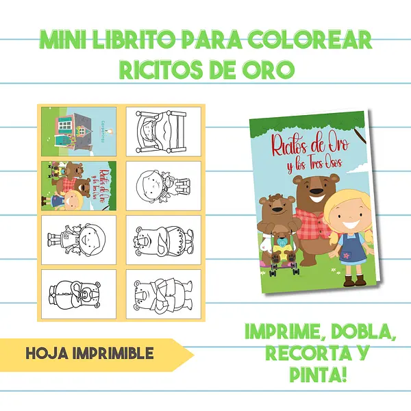 Mini Librito Para Colorear Ricitos de Oro y Los Tres Osos| PDF Imprimible