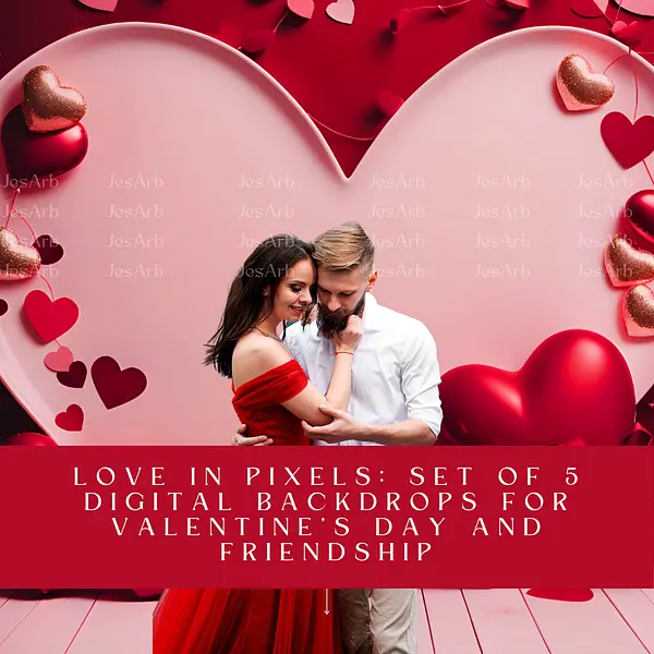 Love in Pixels: Set of 5 Digital BAckDROPS for Valentine's Day and Friendship