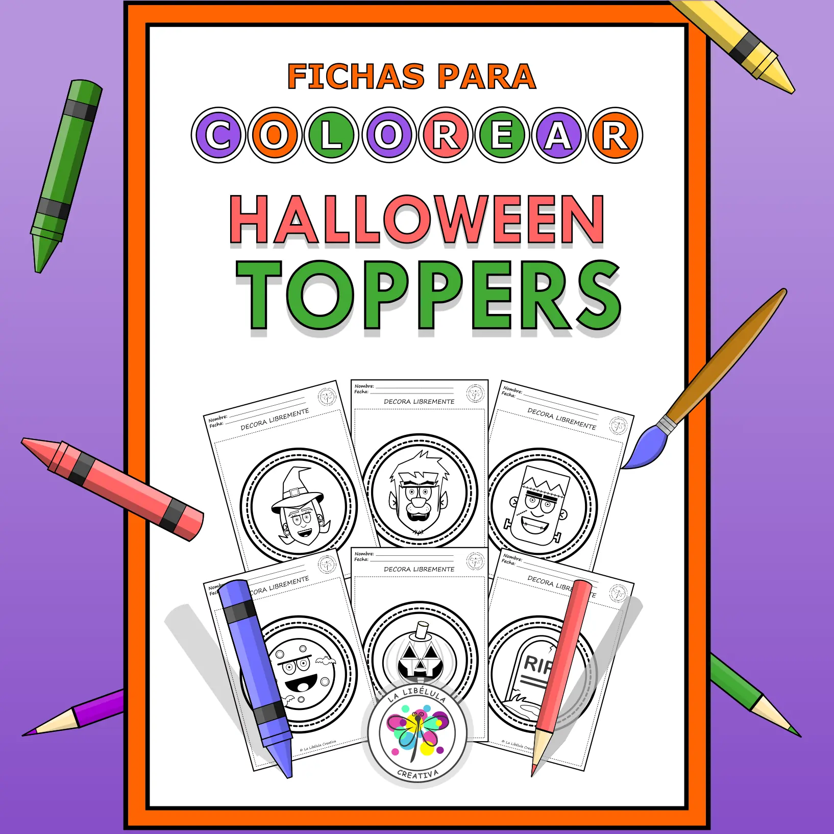 Spanish Toppers Halloween Badges Coloring Insignias Colorear Decorar