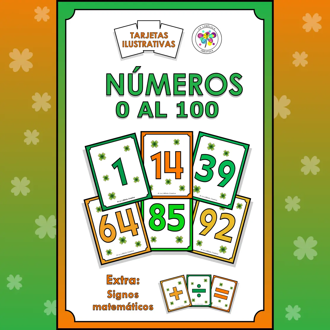 Spanish Flash Cards St Patrick's Numbers 0 to 100 Tarjetas San Patricio Números