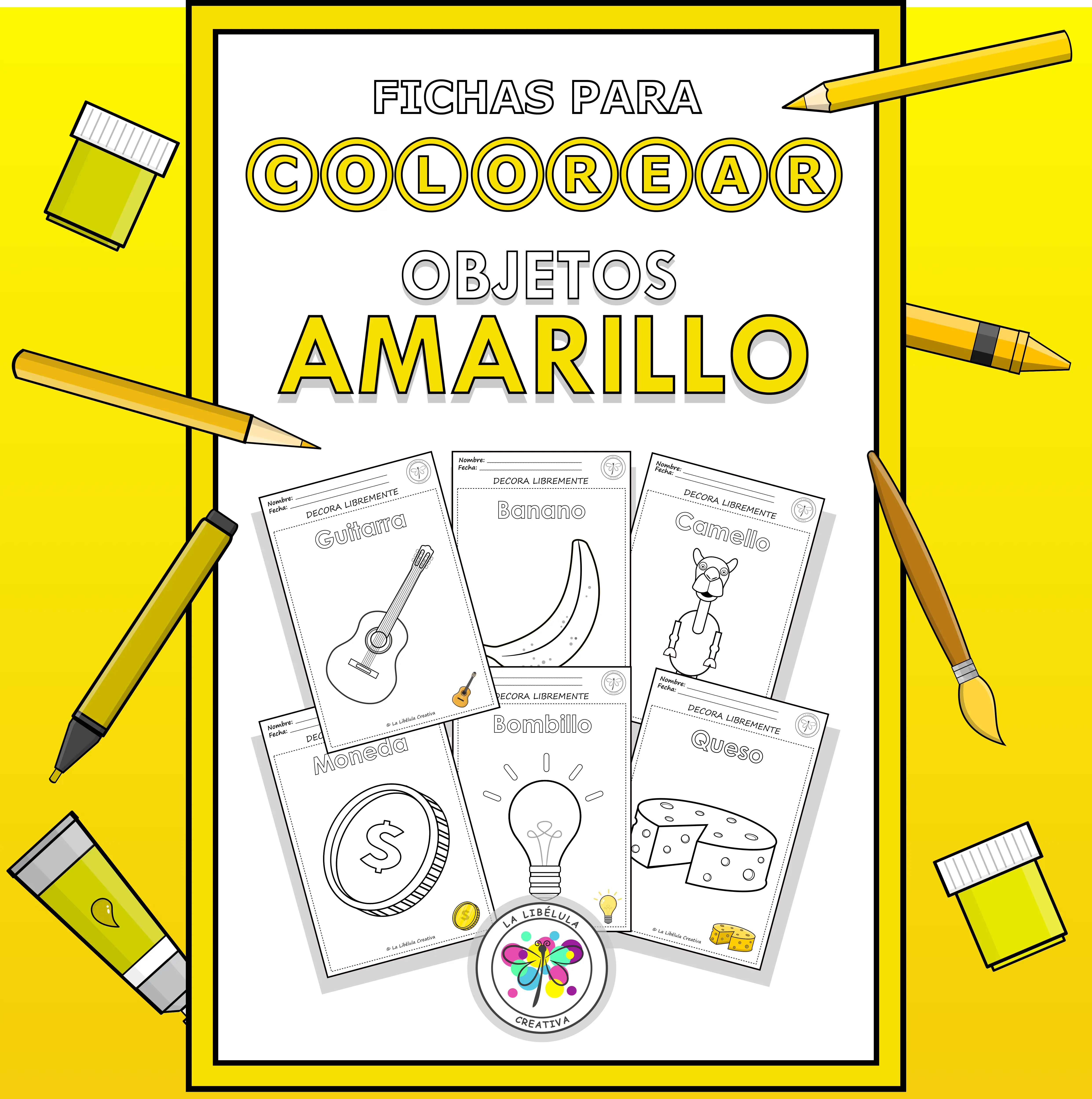 Spanish Worksheets Coloring Objects Yellow Colorear Objetos Color Amarillo