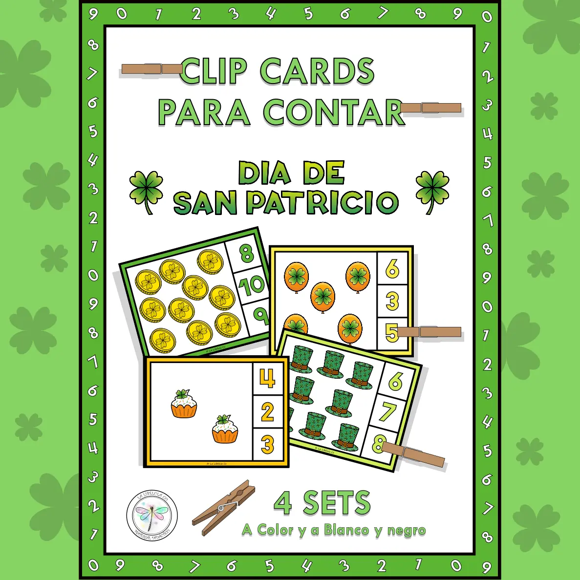 Spanish Count and Clip Cards St Patrick's March A Contar San Patricio Marzo