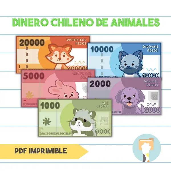 Dinero de Juego Imprimible - Billetes Chilenos de Animales