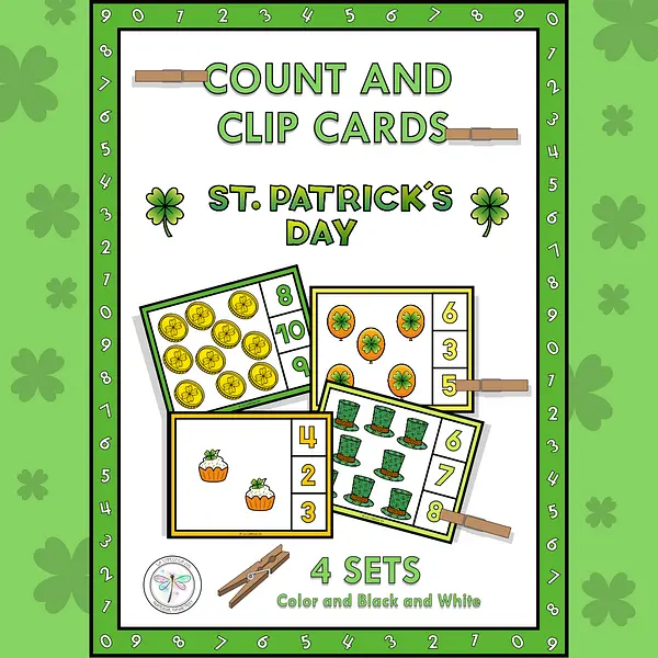 Count and Clip Cards St Patrick's March Math Numbers