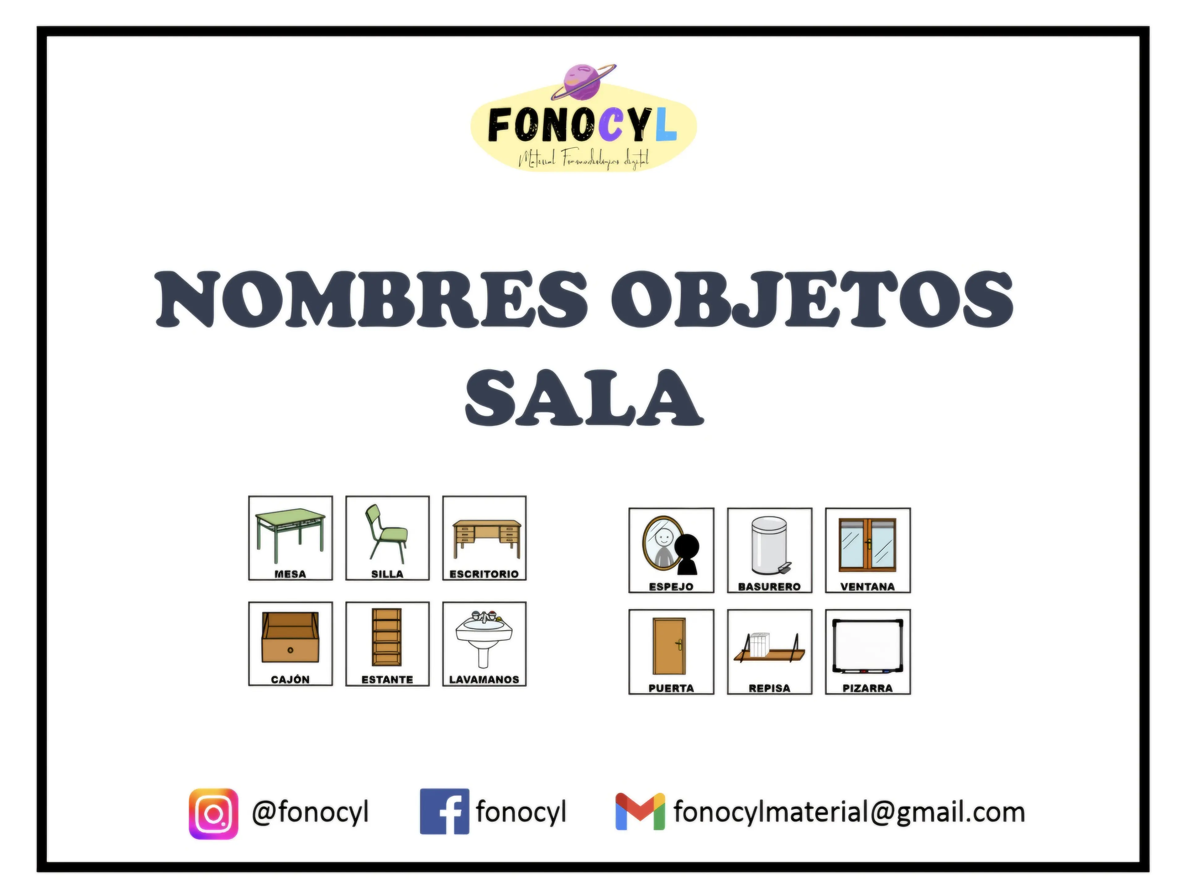 Nombres de objetos y elementos de la sala