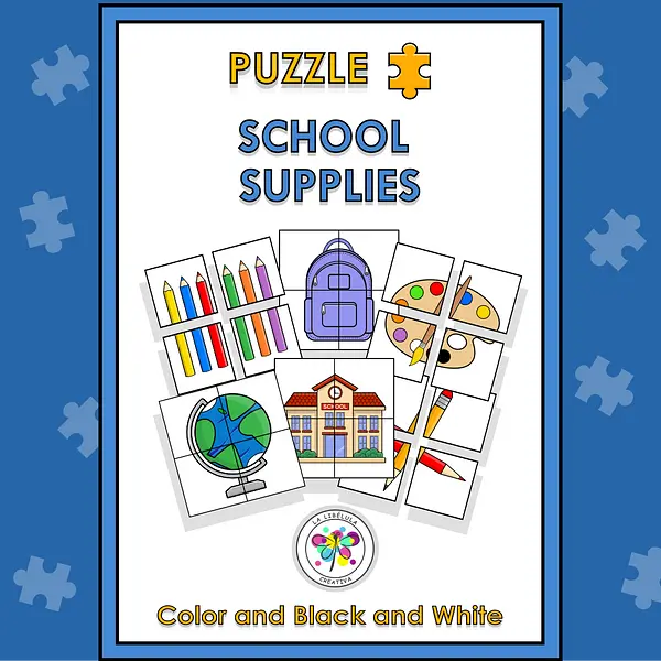 Puzzle Game Back to school Supplies Cut Color Craft NO PREP 4 Blocks