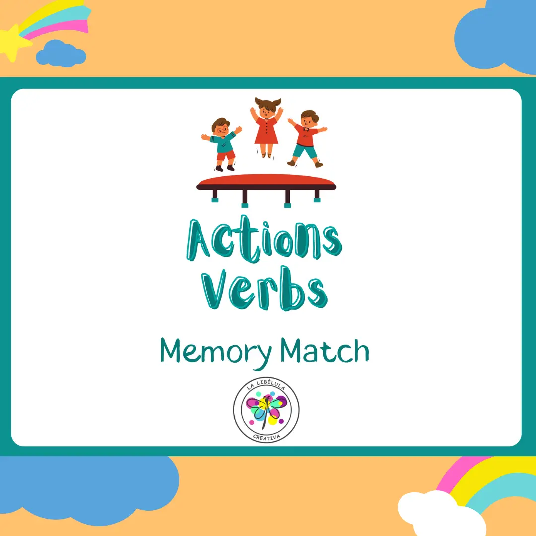 Memory Match Game Actions Verbs Pairs Cards Color English Vocabulary Cut NO PREP