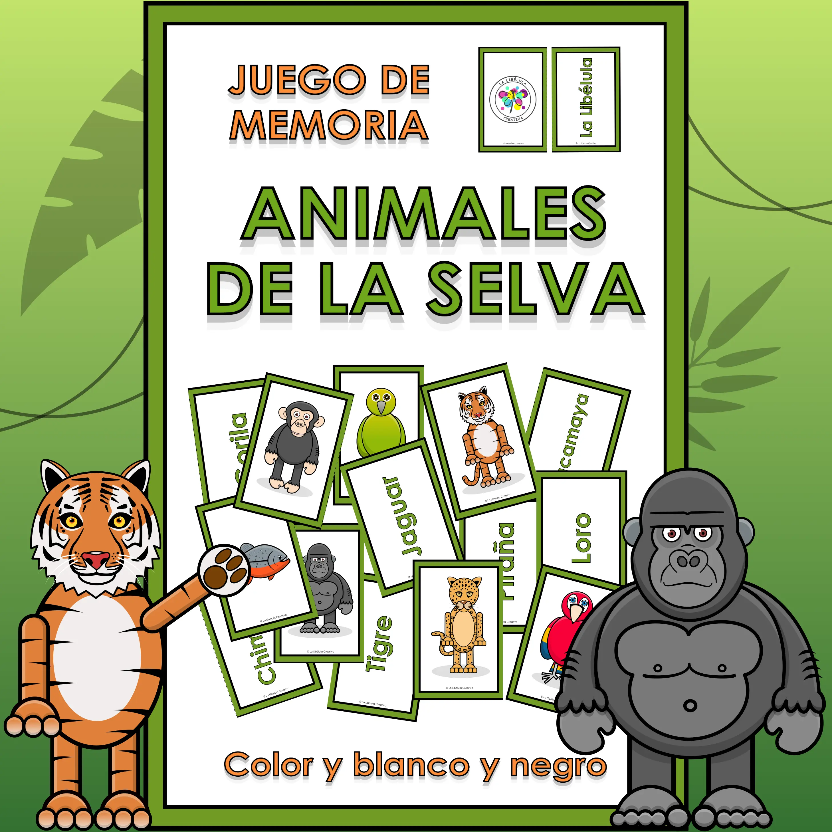 Spanish Memory Match Game Jungle Animals Pairs Parejas Juego Selva Animales