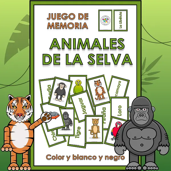 Spanish Memory Match Game Jungle Animals Pairs Parejas Juego Selva Animales