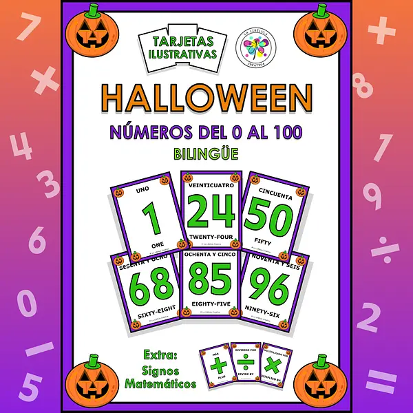Spanish Flash Cards Halloween Bilingual Numbers 0 to 100 Tarjetas Bilingüe
