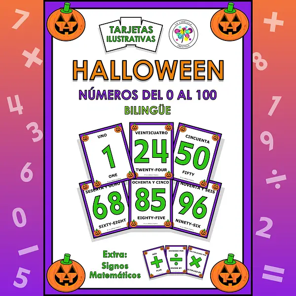 Spanish Flash Cards Halloween Bilingual Numbers 0 to 100 Tarjetas Bilingüe