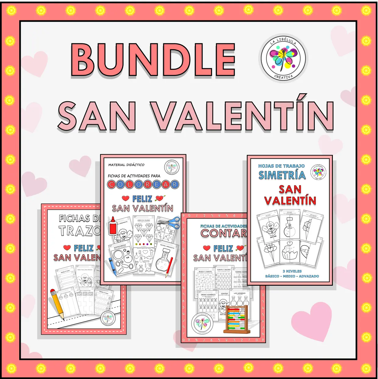 Bundle Spanish Color Count Tracing Symmetry Valentine's Trazos Números Valentín