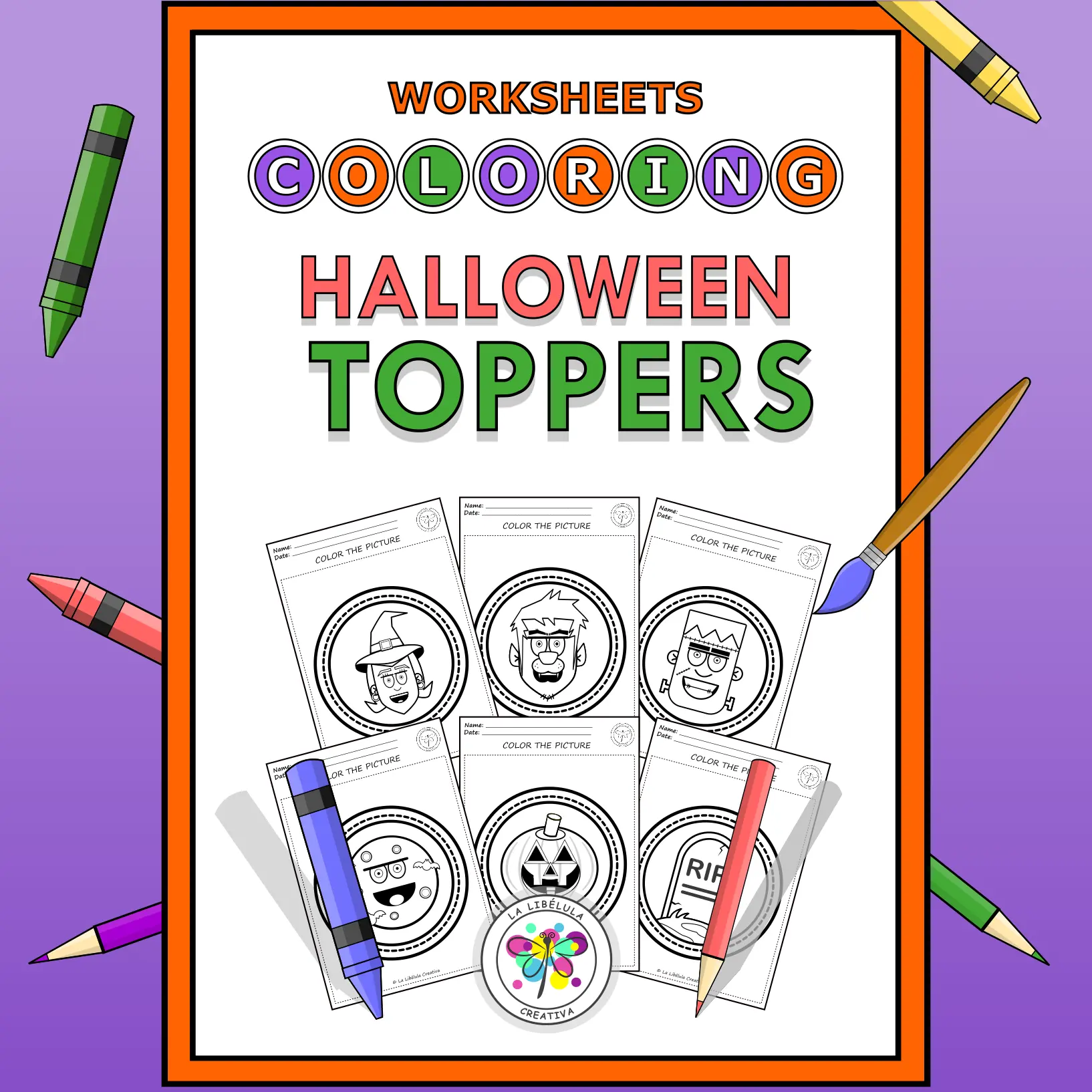 Worksheets Coloring Toppers Halloween Badges Decorate NO PREP Craft October