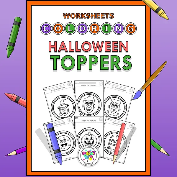 Worksheets Coloring Toppers Halloween Badges Decorate NO PREP Craft October