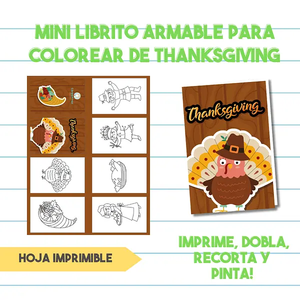 Gratis Mini Librito Para Colorear de Thanksgiving - PDF para imprimir