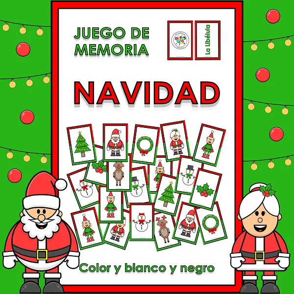 Spanish Memory Match Game Christmas Pairs Parejas Juego Navidad Personajes