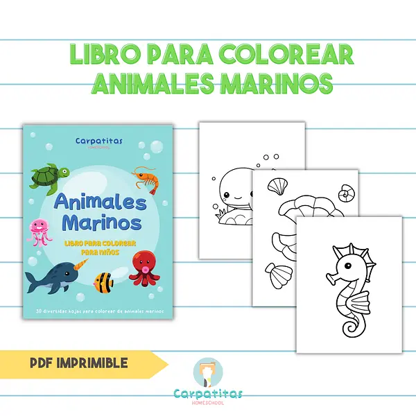Libro para Colorear Animales Marinos - PDF Imprimible