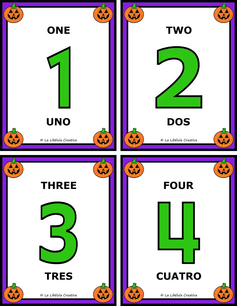 HALLOWEEN FLASH CARDS MORADAS CALABAZA NUMEROS VERDES - INGLES_g1.png