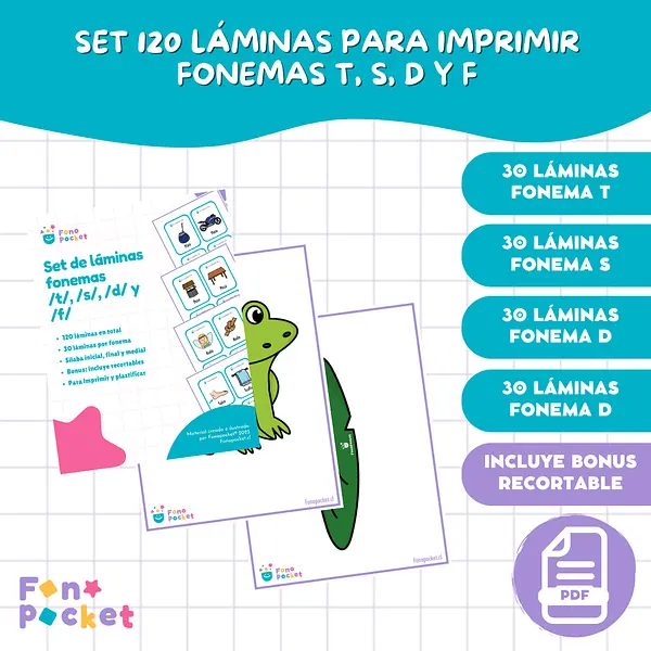 Set de láminas fonemas /t/, /s/, /d/ y /f/