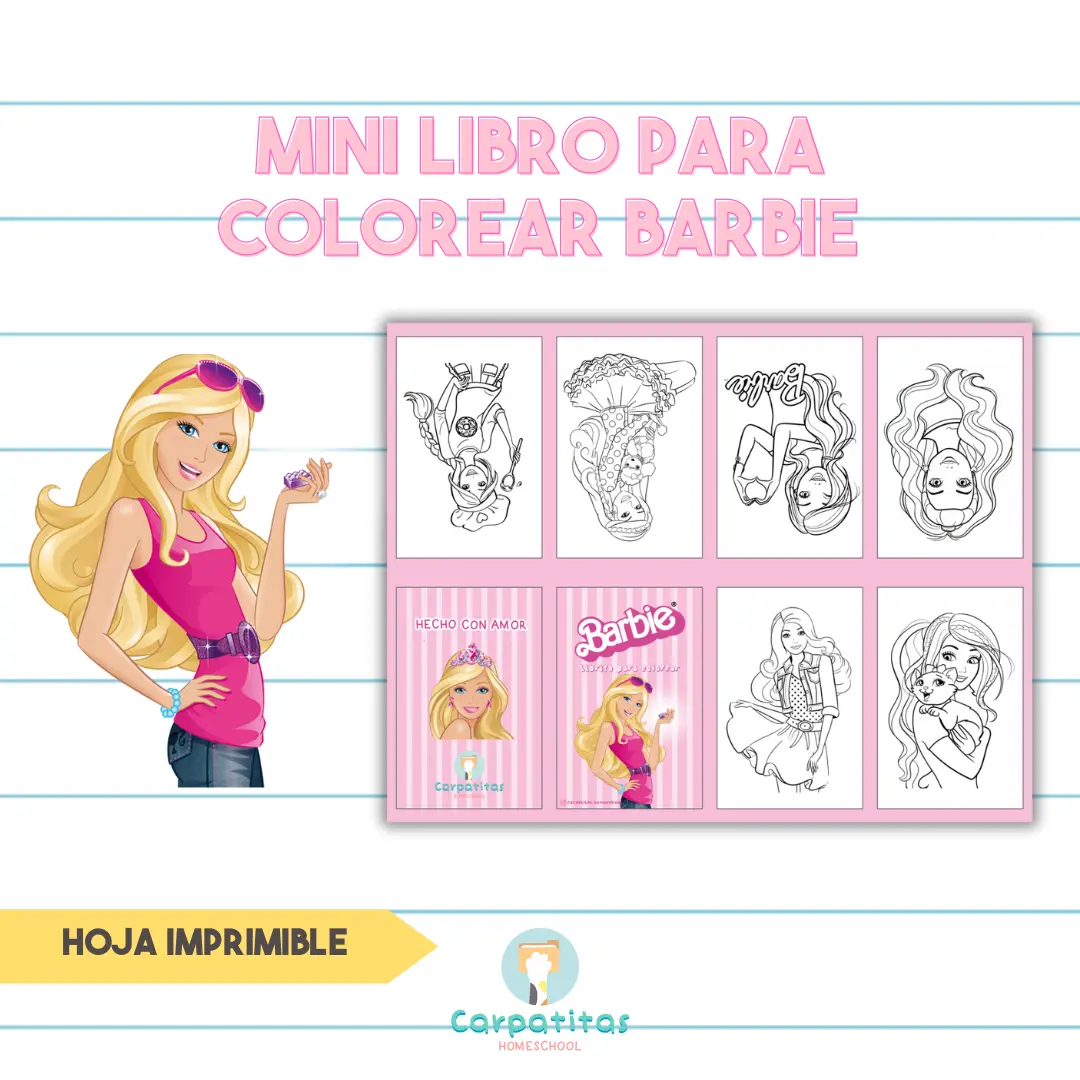 Mini Librito Para Colorear de Barbie - Hoja Imprimible Para Armar