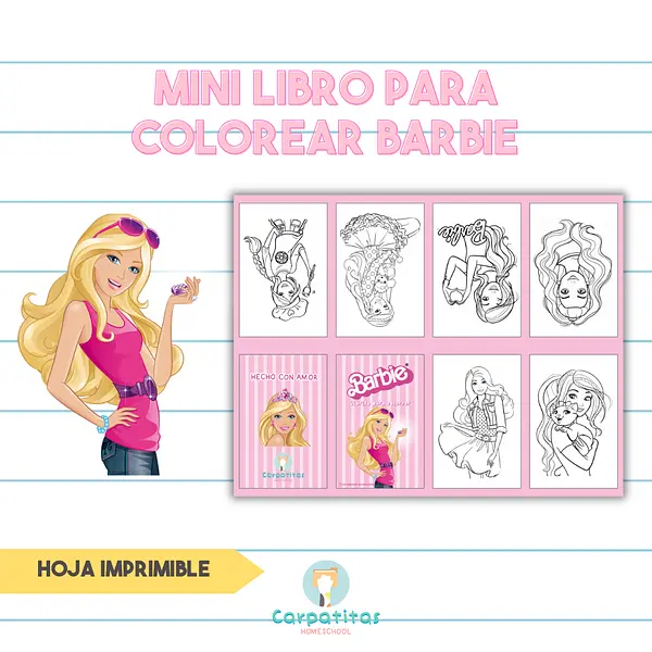 Mini Librito Para Colorear de Barbie - Hoja Imprimible Para Armar