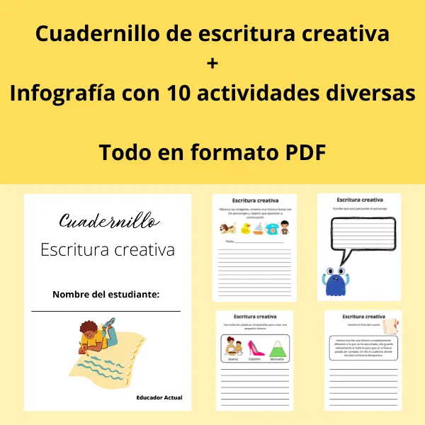 Cuadernillo: Escritura creativa + Infografía con 10 actividades y tarjetas Formato PDF
