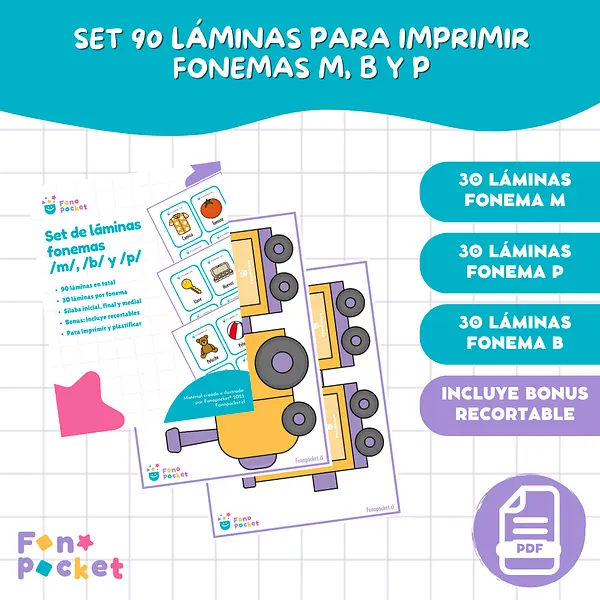Set de láminas fonemas /m/, /b/ y /p/