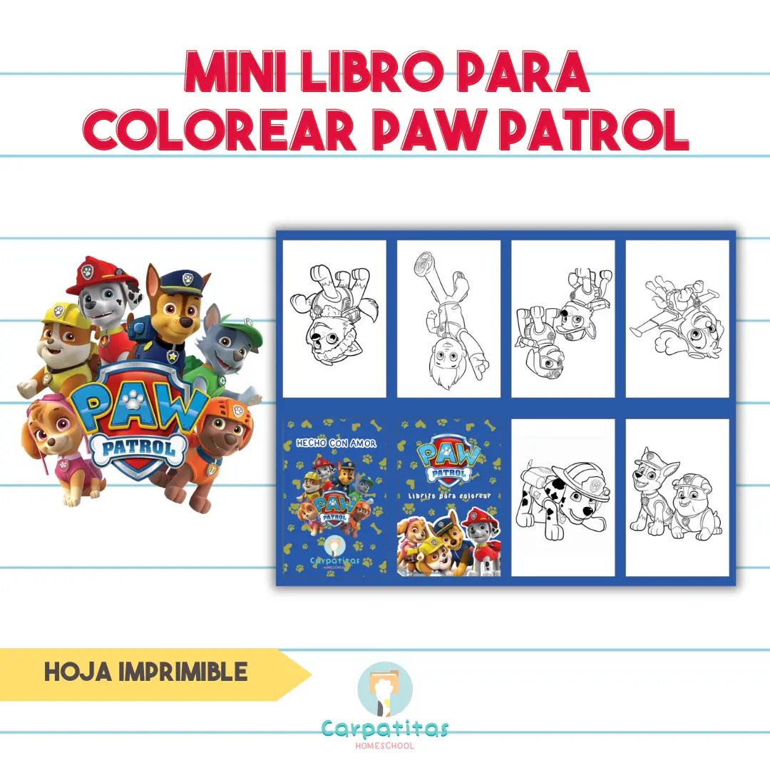 Mini Librito Para Colorear de Paw Patrol - Hoja Imprimible Para Armar