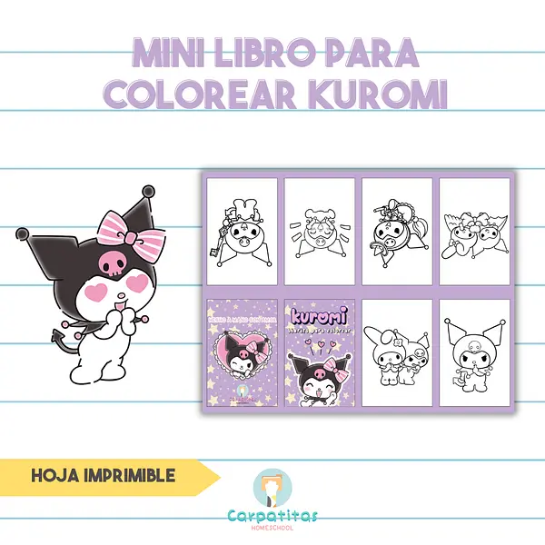 Mini Librito Para Colorear de Kuromi - PDF para imprimir