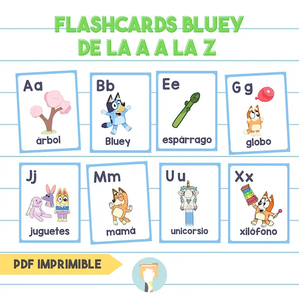 Flashcards Abecedario de Bluey en Español