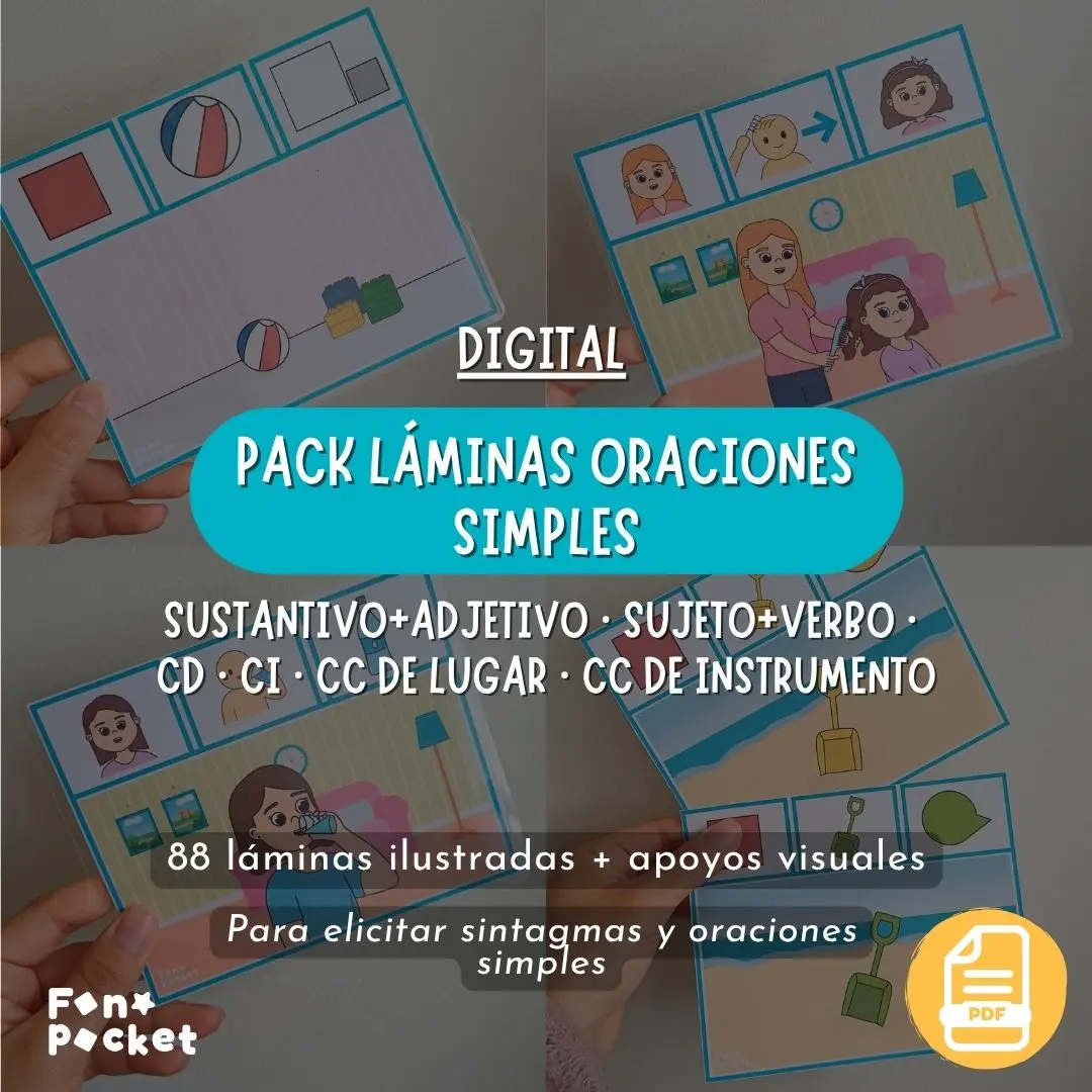 Pack láminas imprimible para trabajar oraciones simples