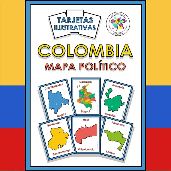 Spanish Flash Cards Political Map Country Tarjetas Mapa Político Colombia Color
