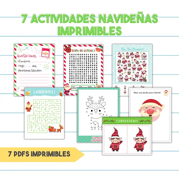 Carpeta con 7 Actividades Navideñas Imprimibles - Sopas de Letras, Laberintos, Veo Veo y más