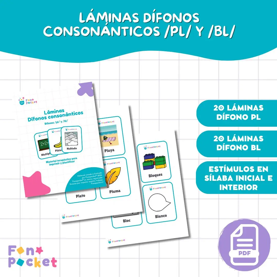 Láminas imprimibles dífonos consonánticos /pl/ y /bl/