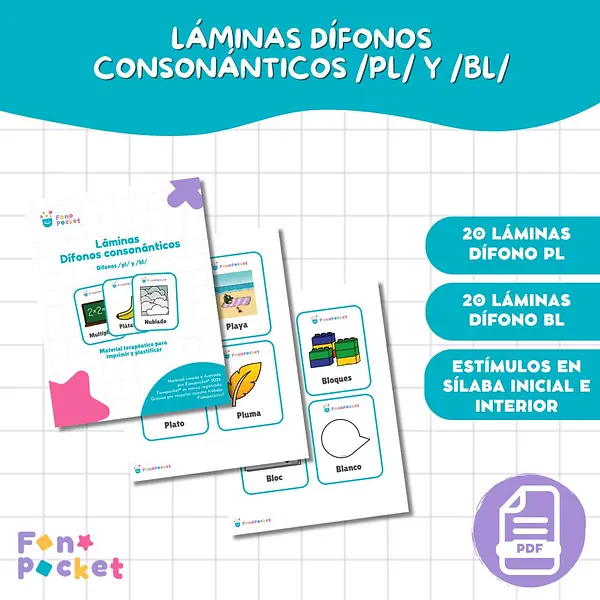 Láminas imprimibles dífonos consonánticos /pl/ y /bl/