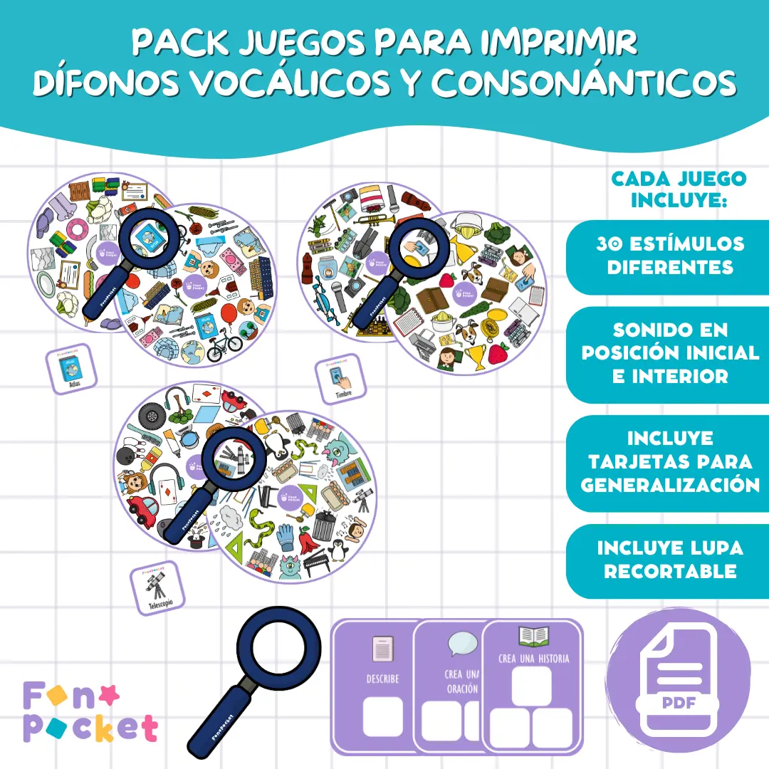 Pack juegos imprimibles dífonos vocálicos y consonánticos