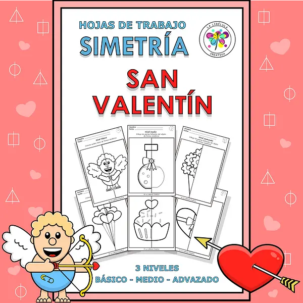 Spanish Worksheets Activities Symmetry Valentine's Day Simetría San Valentín Tracing