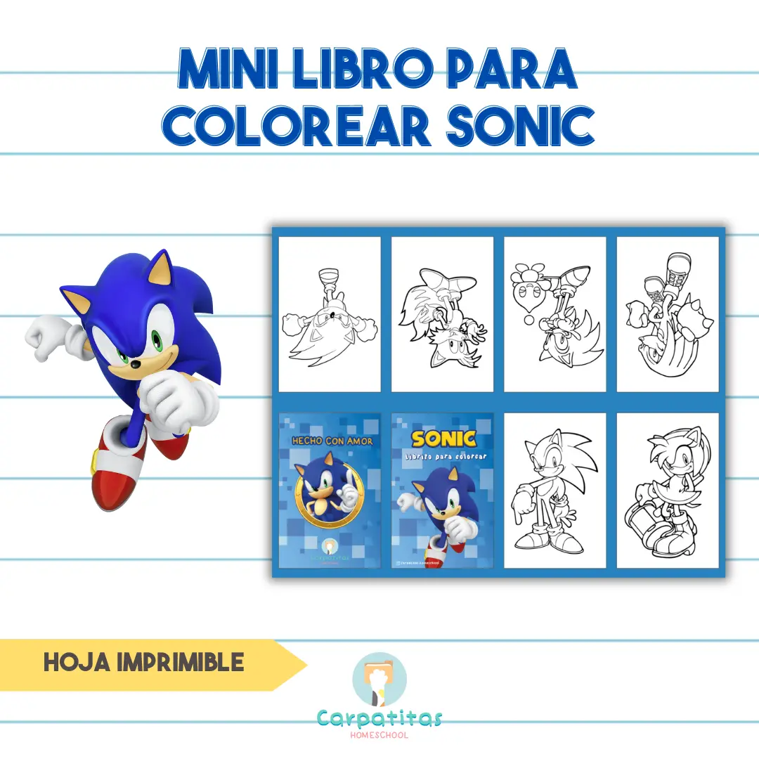 Mini Librito Para Colorear de Sonic - Hoja Imprimible Para Armar