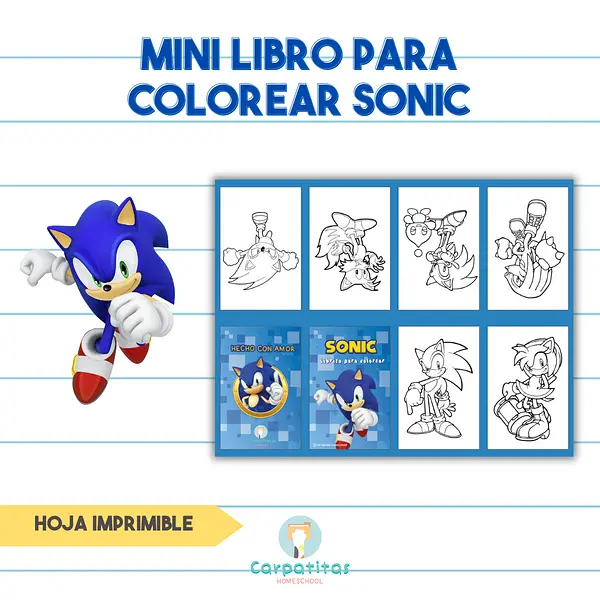 Mini Librito Para Colorear de Sonic - Hoja Imprimible Para Armar